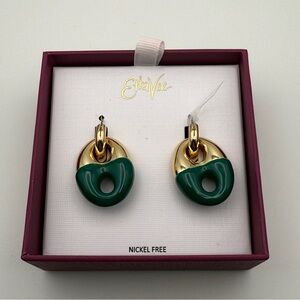 EttaVee Gold-Tone & Green Hoop Drop Earrings w/ Box, NIB